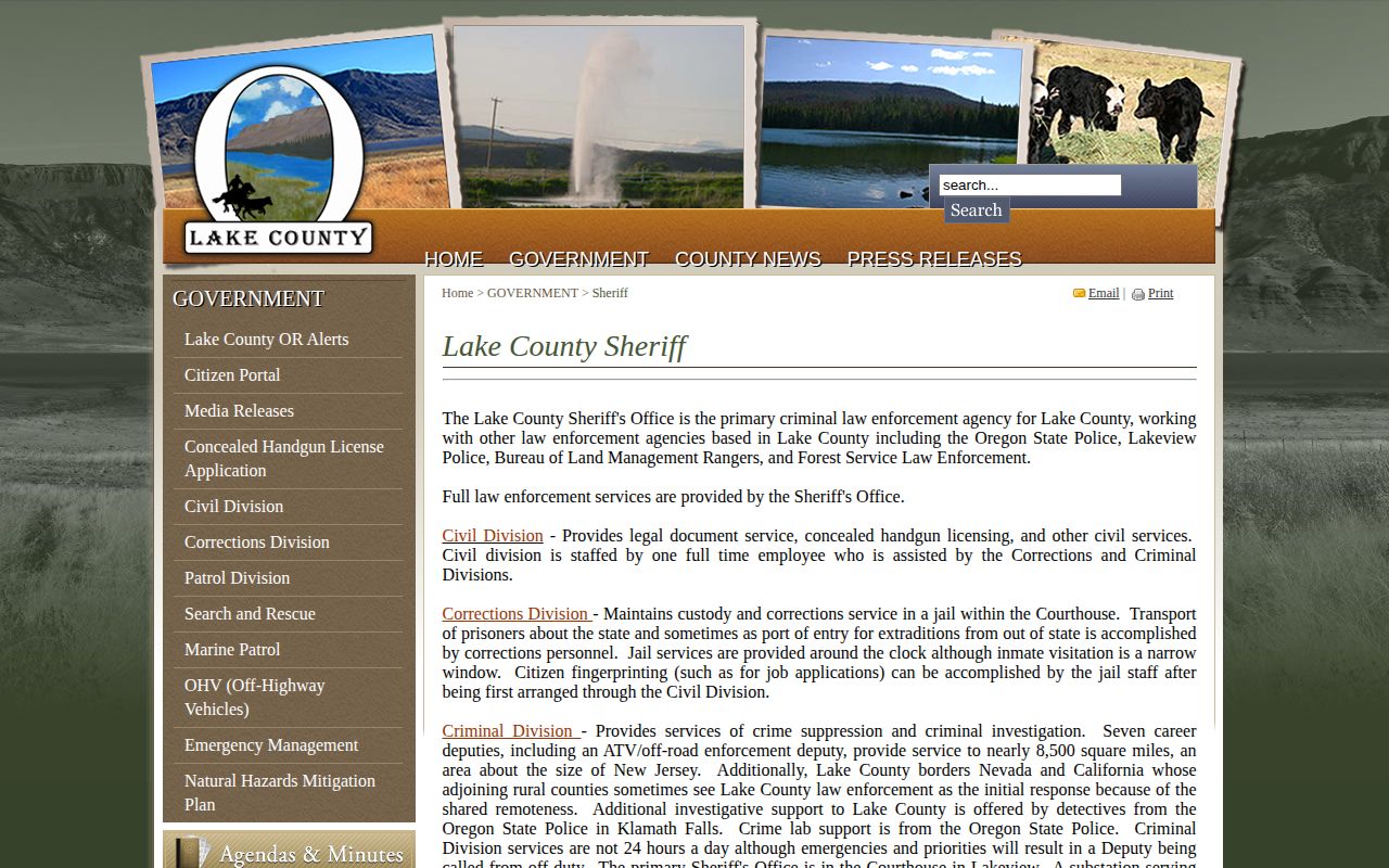 Lake County Sheriff official jail and booking-record contact page