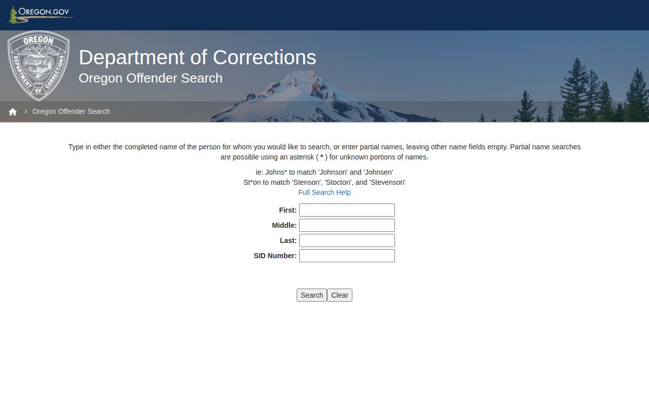 Oregon DOC offender search form for Lake County sentenced custody records