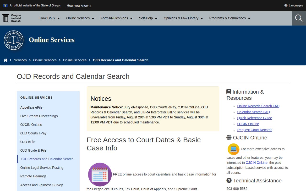 Lake County Oregon court records access for booking case disposition
